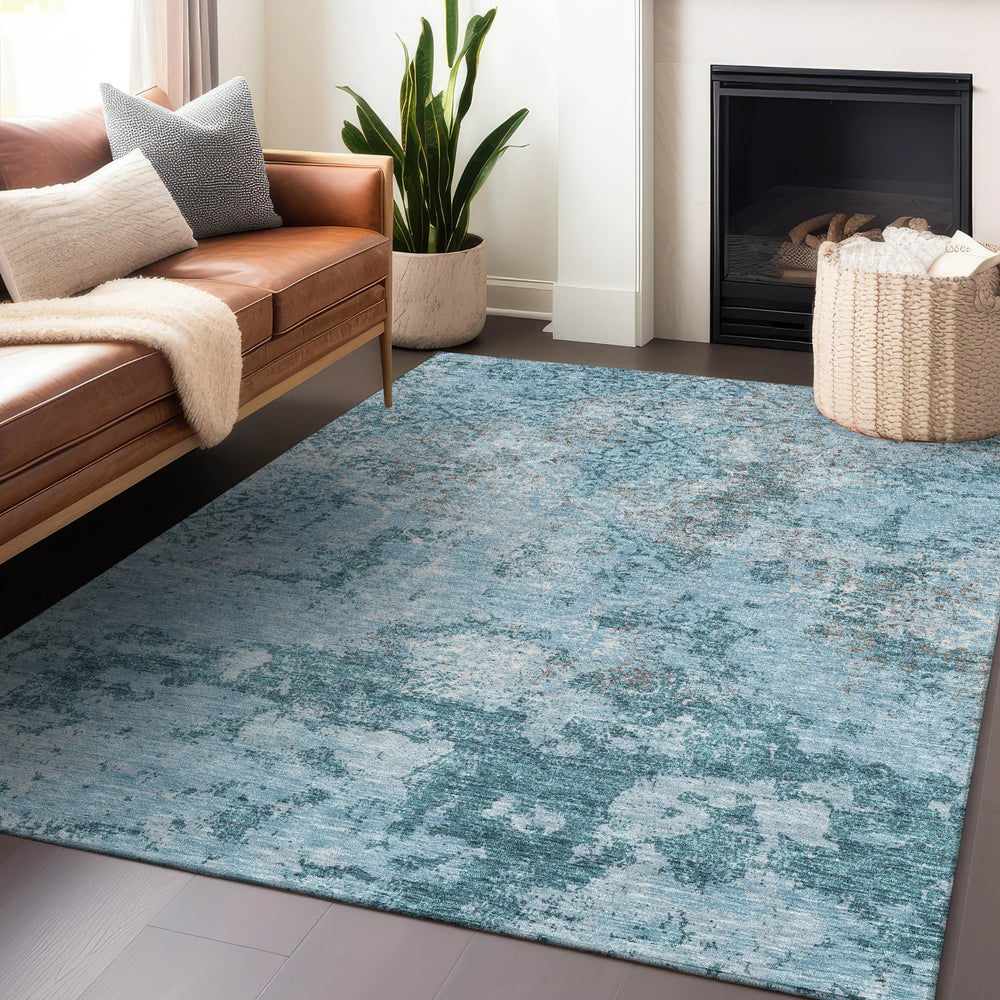 Piper Looms Mayfield Lattice AMF769 Teal Machine Washable Area Rug Lifestyle Image Feature