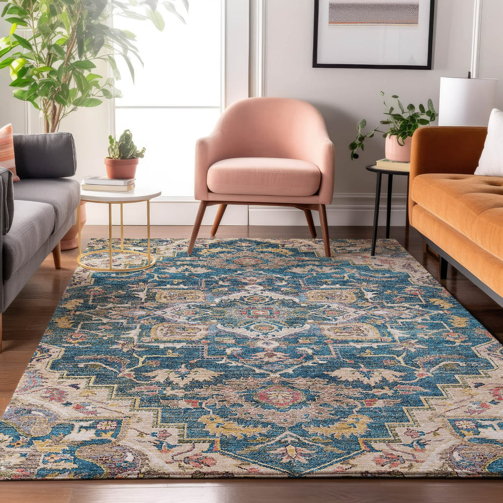 Piper Looms Mayfield Traditional AMF774 Blue Machine Washable Area Rug Lifestyle Image Feature