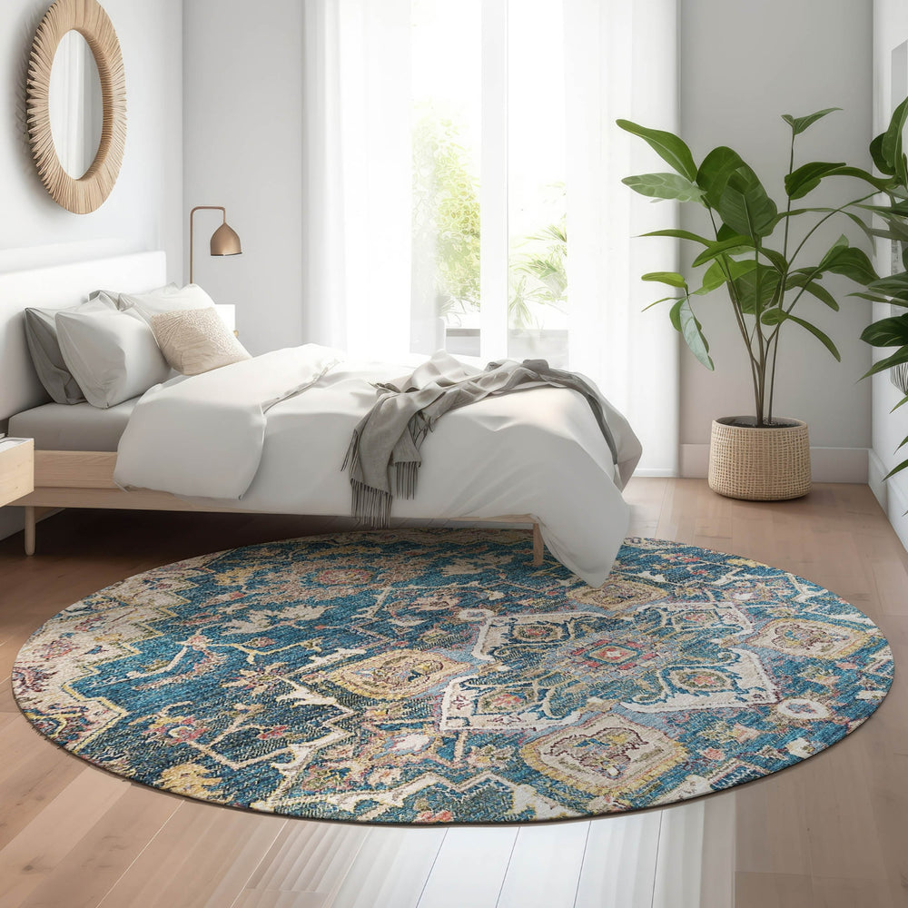 Piper Looms Mayfield Traditional AMF774 Blue Machine Washable Area Rug Round Lifestyle Image Feature