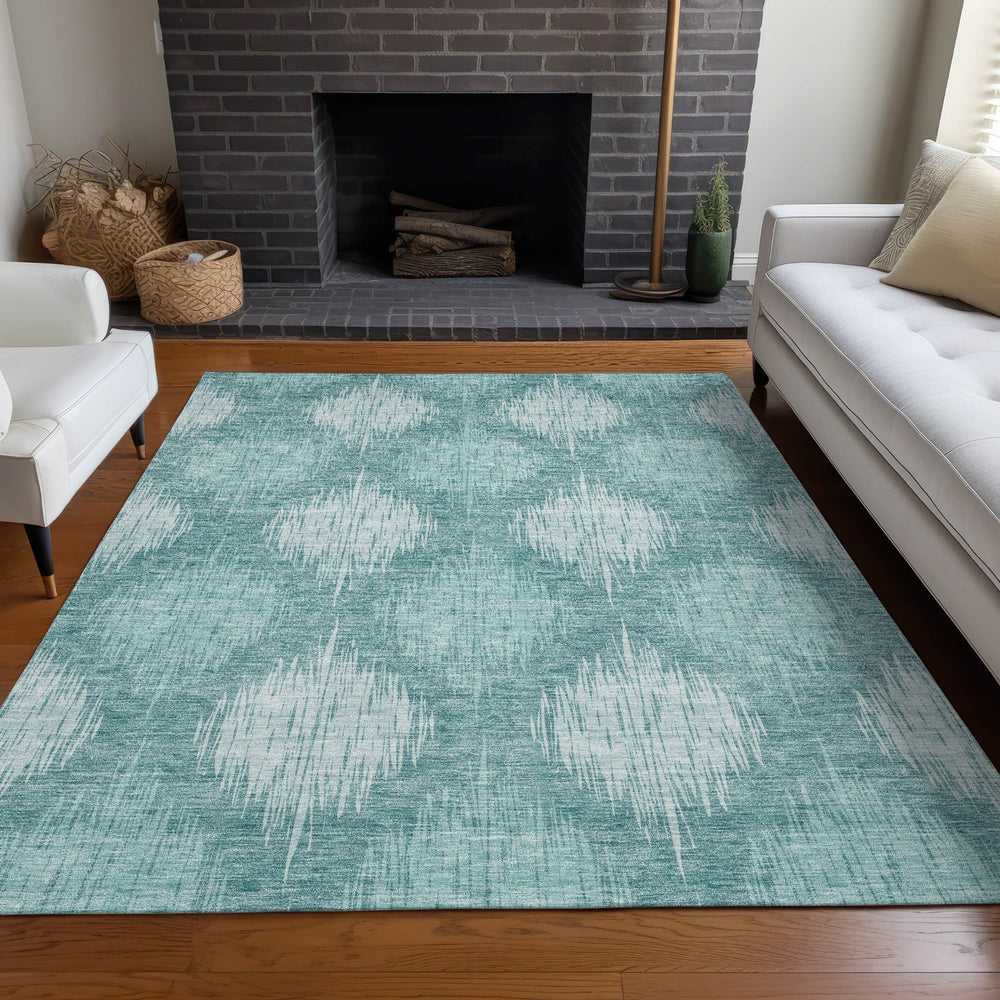Piper Looms Mayfield Ikat AMF849 Teal Machine Washable Area Rug Lifestyle Image Feature