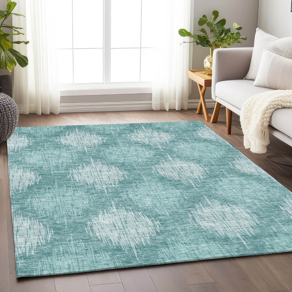 Piper Looms Mayfield Ikat AMF849 Teal Machine Washable Area Rug Lifestyle Image Feature