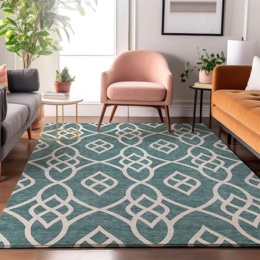 Piper Looms Mayfield Scrolls AMF884 Teal Machine Washable Area Rug Lifestyle Image Feature