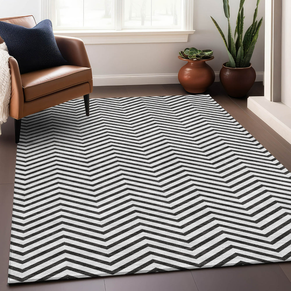 Piper Looms Mayfield Chevron AMF934 White Machine Washable Area Rug Lifestyle Image Feature
