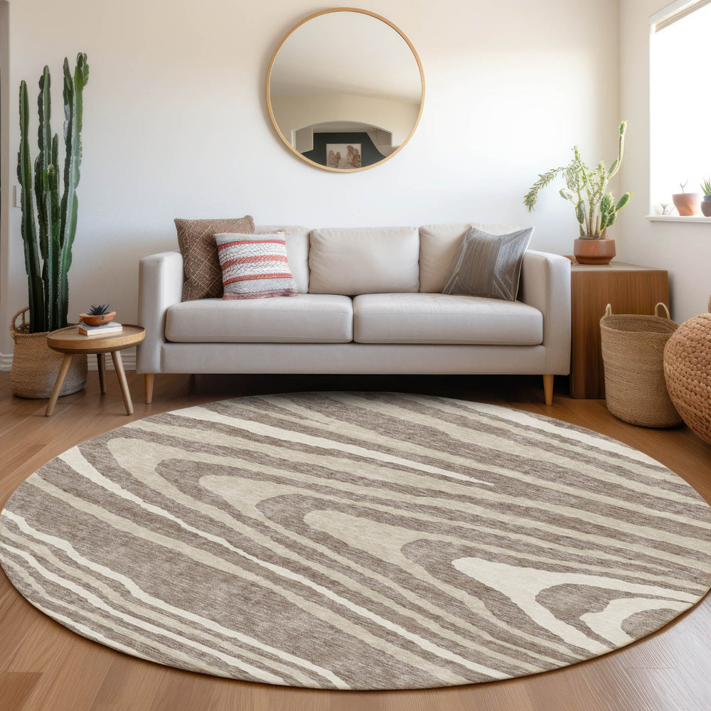 Piper Looms Mayfield Nature AMF974 Taupe Machine Washable Area Rug Round Lifestyle Image Feature
