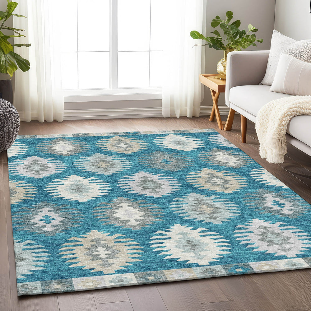 Piper Looms Mayfield Southwest AMF983 Teal Machine Washable Area Rug Lifestyle Image Feature