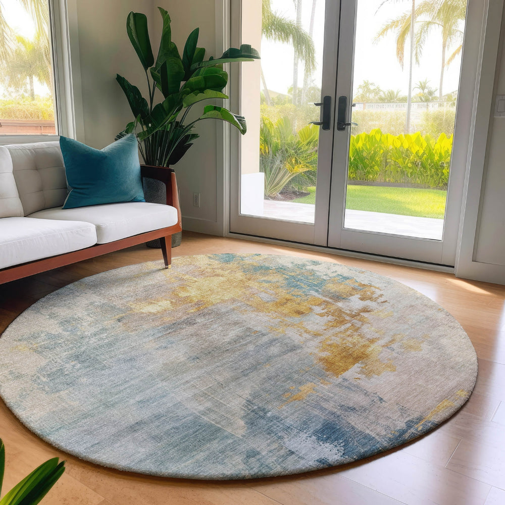 Dalyn Bresca BC4 Linen Machine Washable Area Rug Round Lifestyle Image Feature