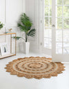 Unique Loom Braided Jute RET-NAT2 Natural and White Area Rug