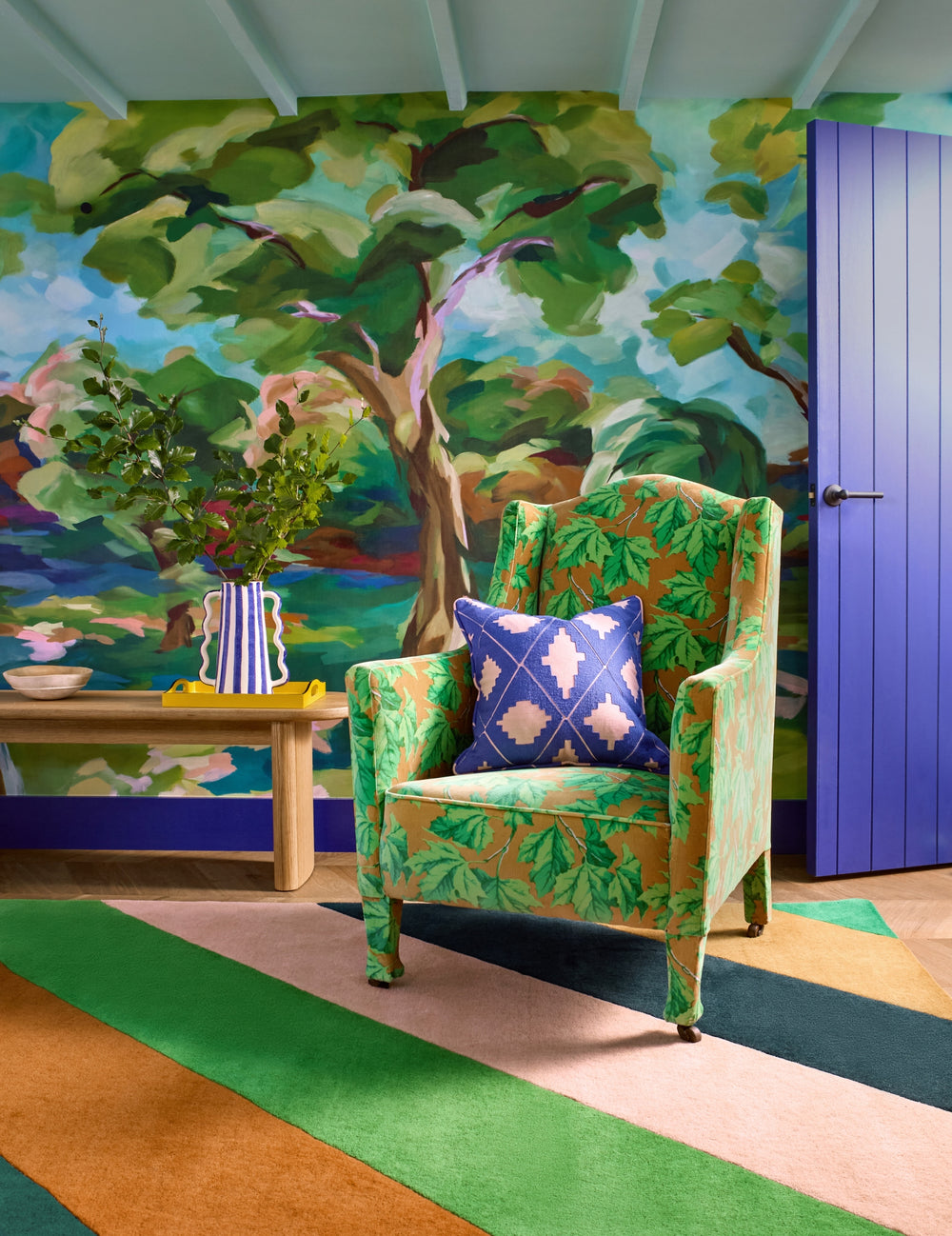 Brink and Campman Sherbet Stripe Emerald/Amber Area Rug by Harlequin x Sophie Robinson Room Image Feature