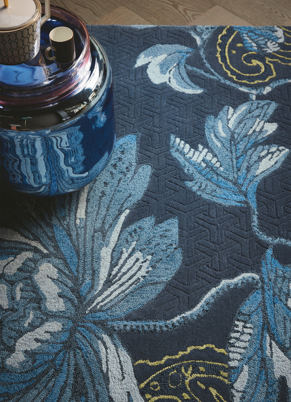 Brink and Campman Fabled Floral Navy Area Rug by Wedgwood Room Image Feature