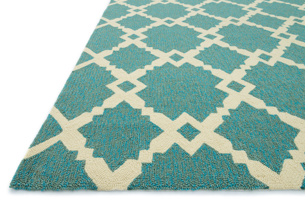 Loloi Ventura HVT09 Turquoise / Ivory Area Rug Corner Feature