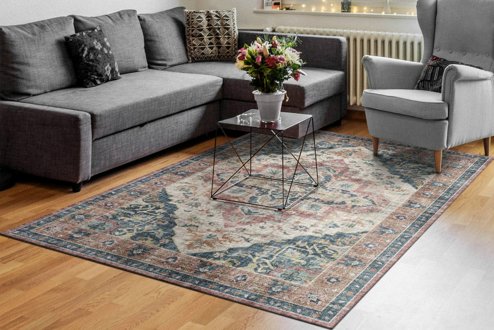 Dynamic Rugs Elise 6306 Wine/Navy/Tan Area Rug Room Scene Feature
