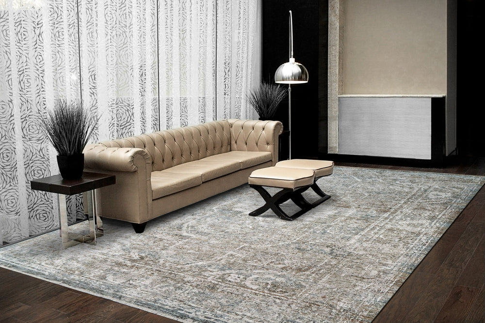 Dynamic Rugs Flare 14743 Beige/Ivory/Blue Area Rug Room Scene Feature