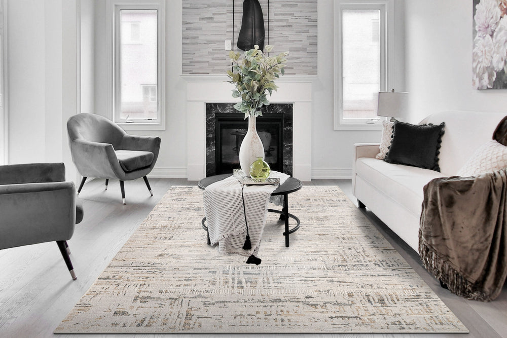 Dynamic Rugs Marina 8055 White/Grey Area Rug Room Scene Feature