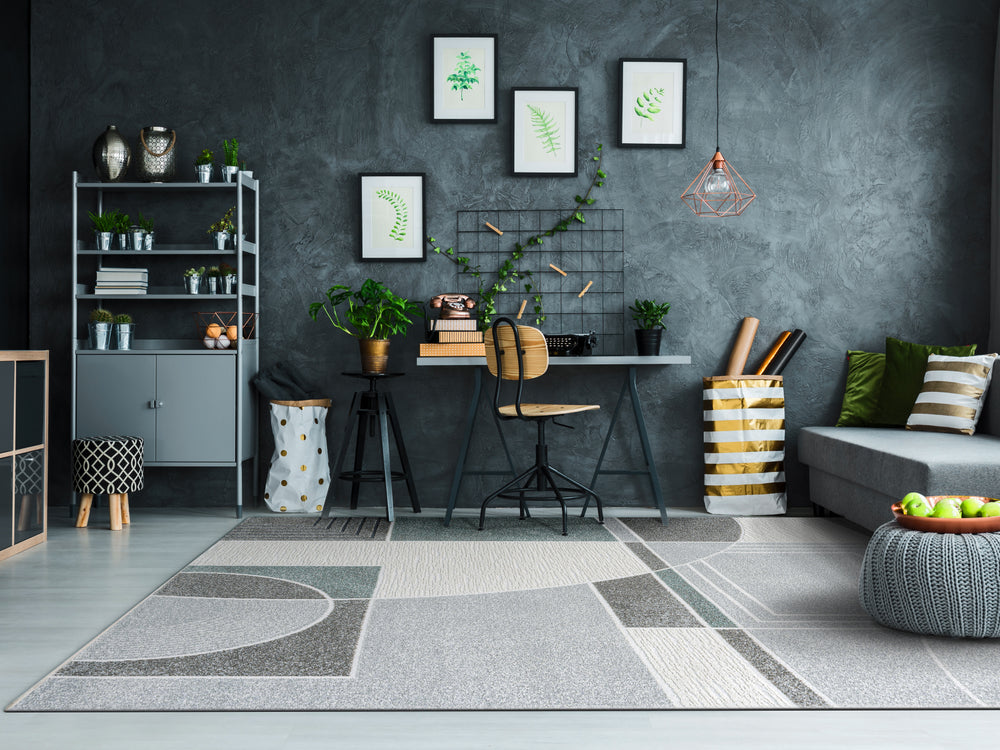 Dynamic Rugs Polaris 46012 Ivory/Grey/Teal Area Rug Room Scene Feature