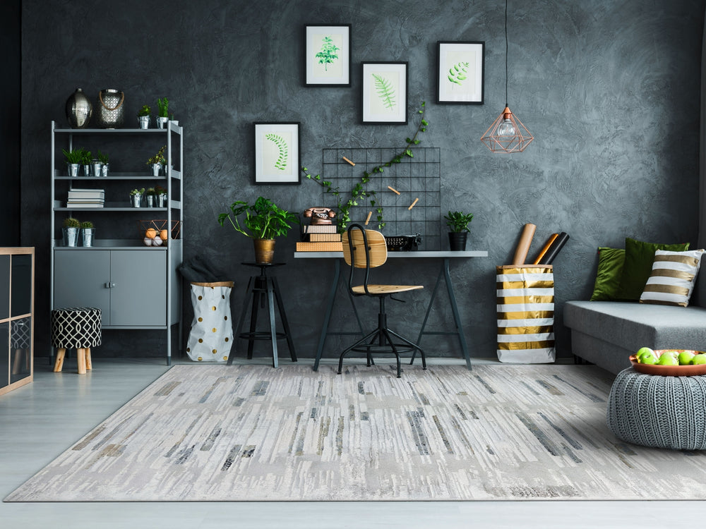 Dynamic Rugs Reha 1064 Cream/Grey Area Rug Room Scene Feature