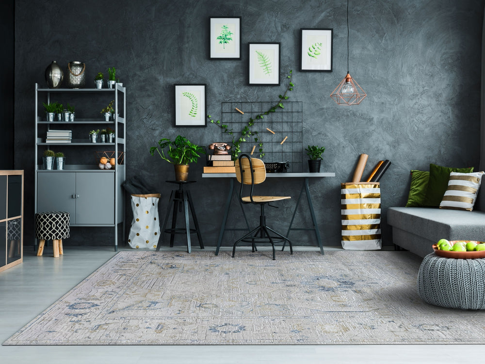 Dynamic Rugs Reha 1066 Cream/Beige/Blue Area Rug Room Scene Feature