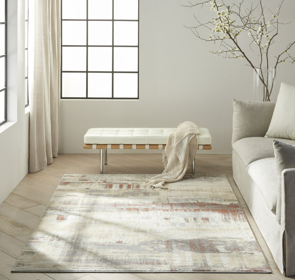 CK005 Enchanting ECH02 Grey Rust Area Rug by Calvin Klein Room Image Feature