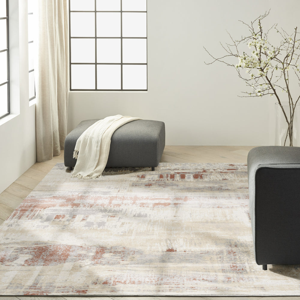 CK005 Enchanting ECH02 Grey Rust Area Rug by Calvin Klein Room Image Feature