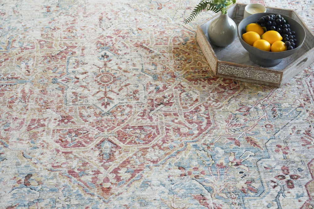 Exquisite Rugs Antique Loom 5572 Rust/Light Blue Area Rug Lifestyle Image Feature