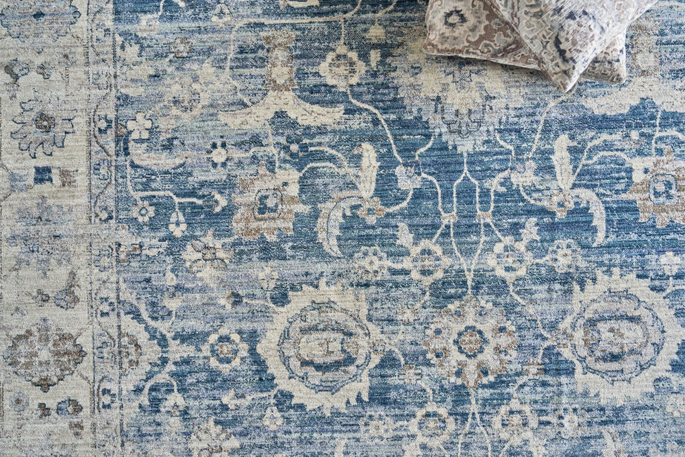 Exquisite Rugs Vintage Looms 5672 Blue/Beige Area Rug Lifestyle Image Feature