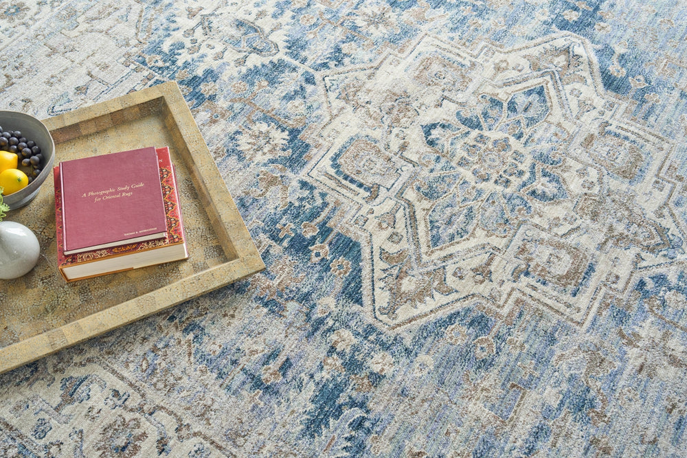 Exquisite Rugs Vintage Looms 5677 Blue/Beige Area Rug Lifestyle Image Feature