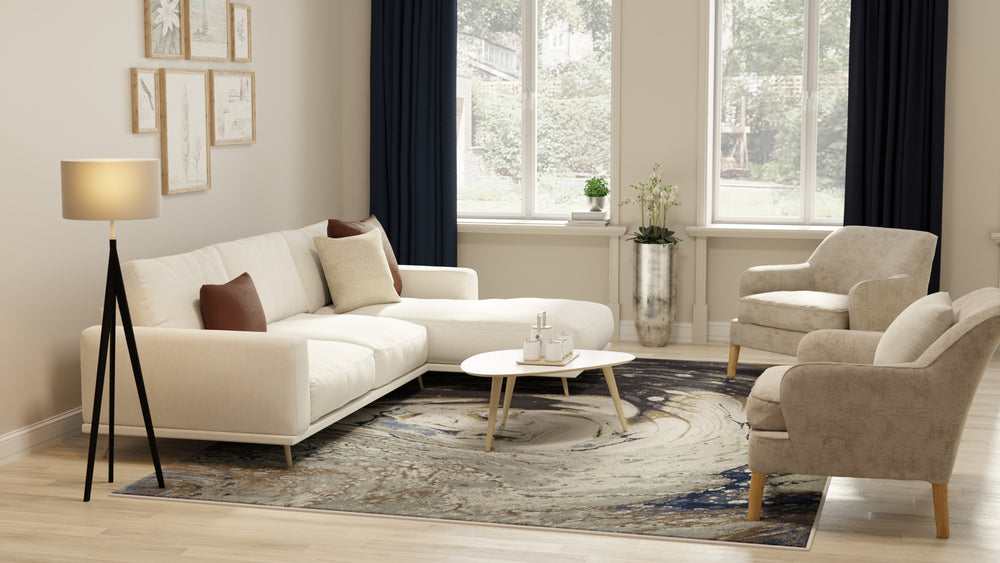 Feizy Mandana 39M1F Ivory / Taupe Blue Area Rug Lifestyle Image Feature