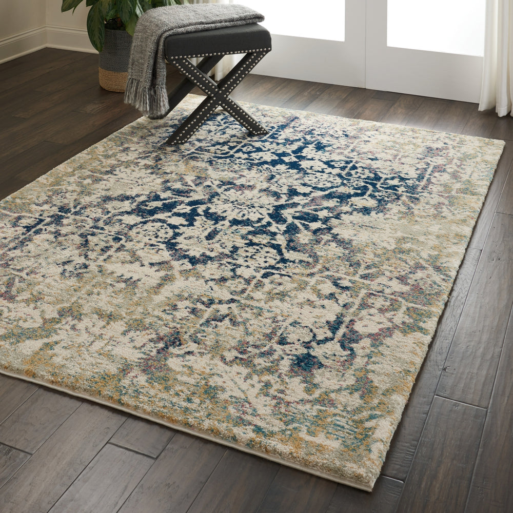 Nourison Fusion FSS12 Cream Blue Area Rug Room Image Feature