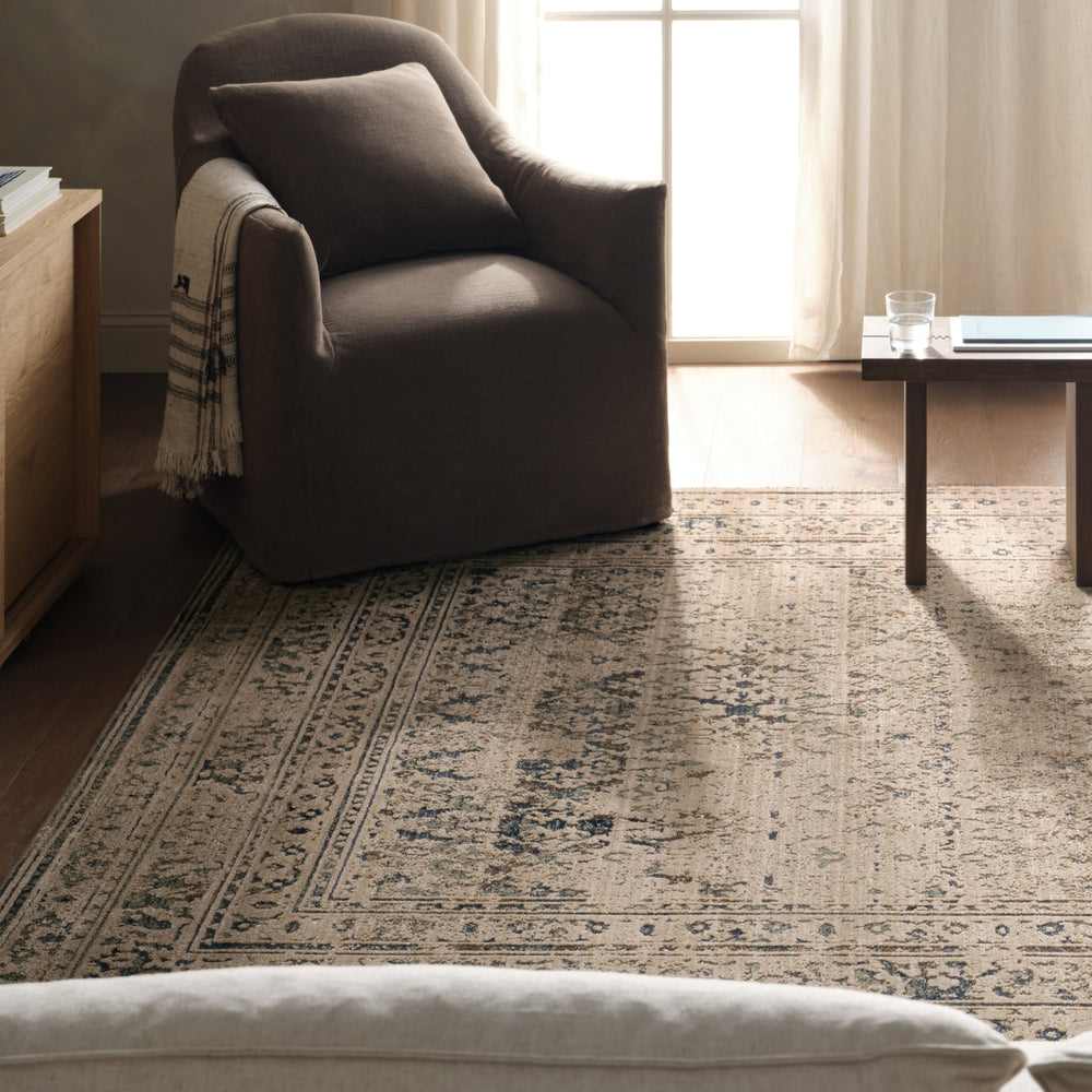 Jaipur Living Patterned Silence Kaia PSE06 Blue / Gray Area Rug Room Scene Feature
