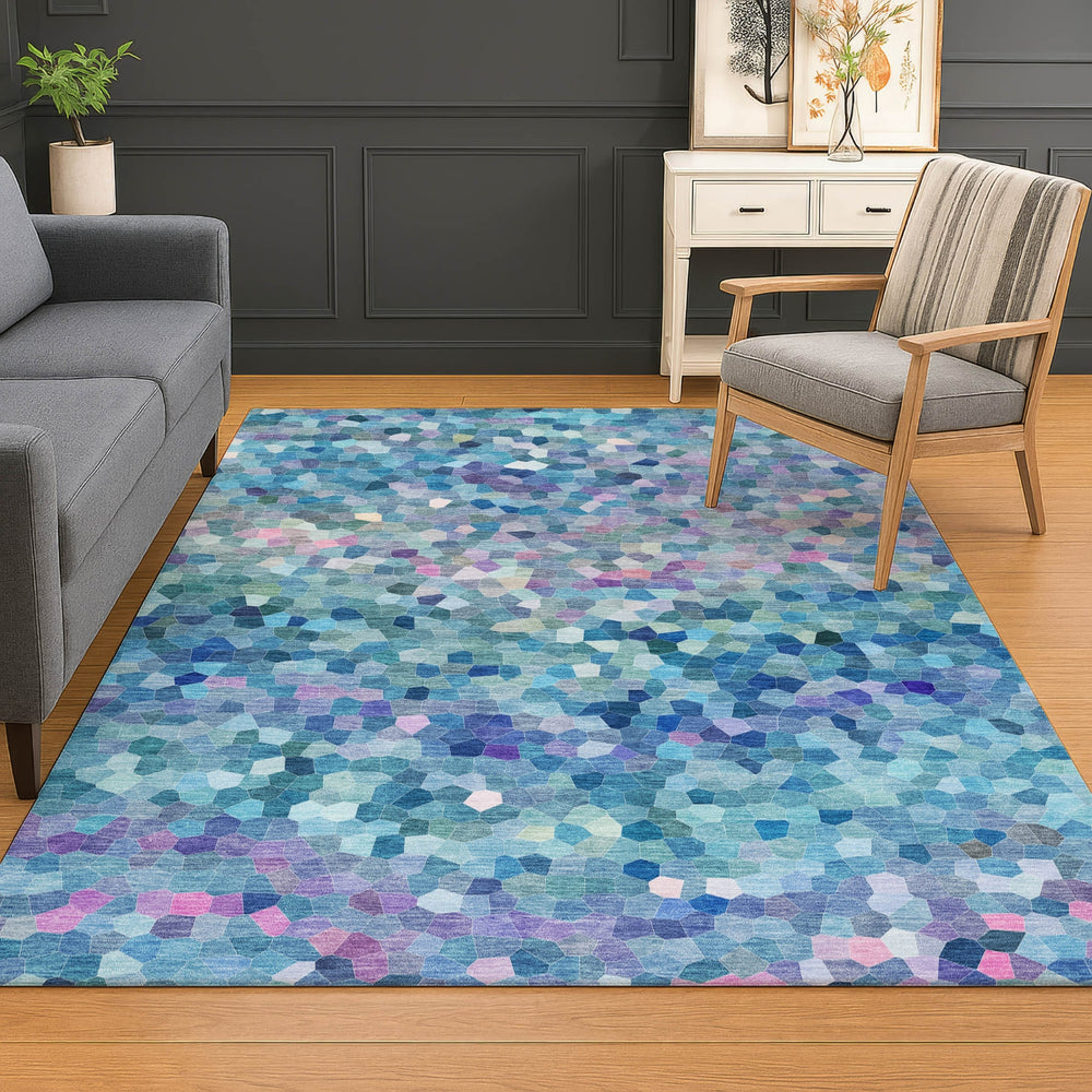 Dalyn Kaleidoscope KL1 Turquoise Machine Washable Area Rug Lifestyle Image Feature