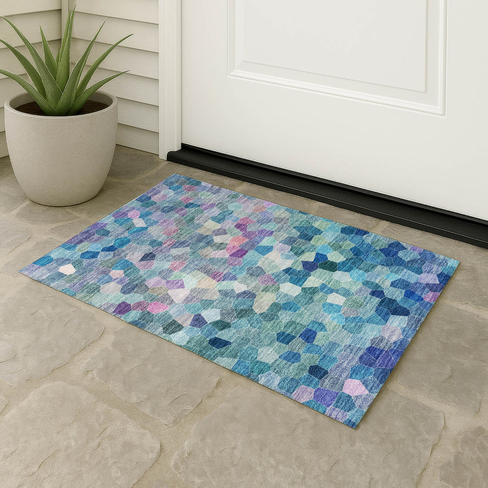 Dalyn Kaleidoscope KL1 Turquoise Machine Washable Area Rug Outdoor Lifestyle Image Feature