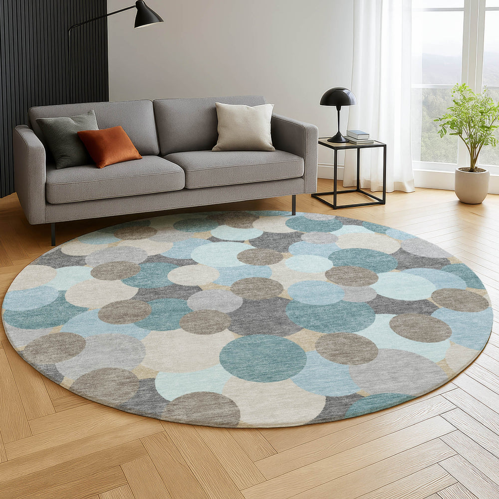 Dalyn Kenner KN9 Turquoise Area Rug Round Lifestyle Image Feature