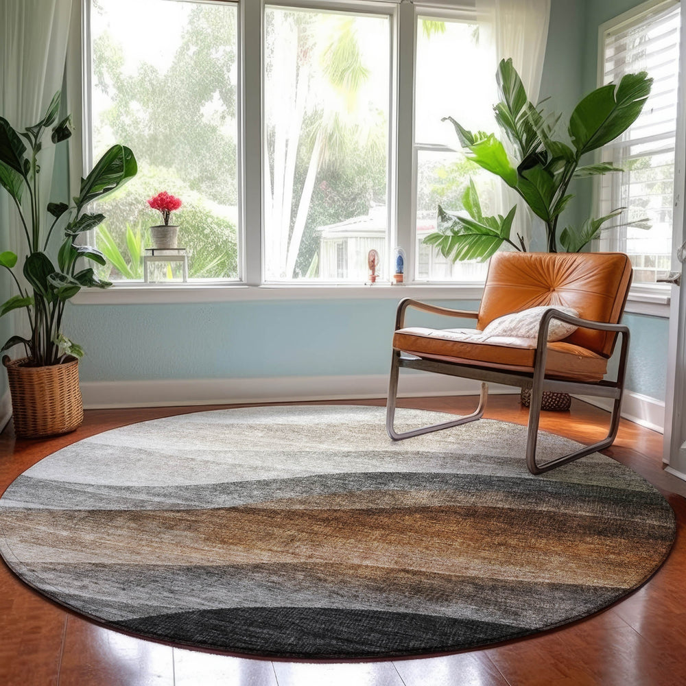 Dalyn Neo NO1 Khaki Machine Washable Area Rug Round Lifestyle Image Feature