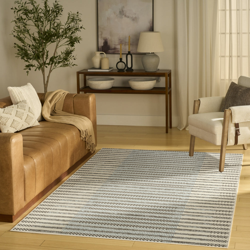 Nourison Nordic NRC15 Ivory Blue Area Rug Room Image Feature