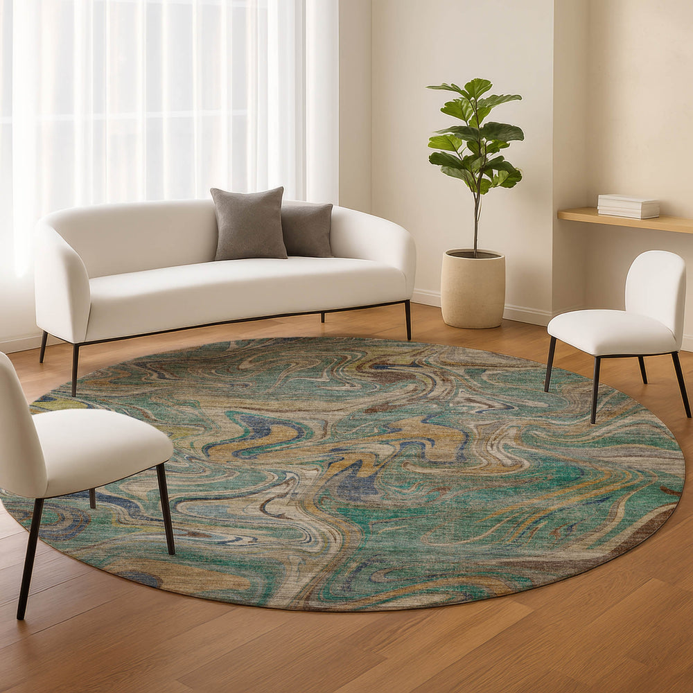 Dalyn Nexus NX6 Teal Area Rug Round Lifestyle Image Feature