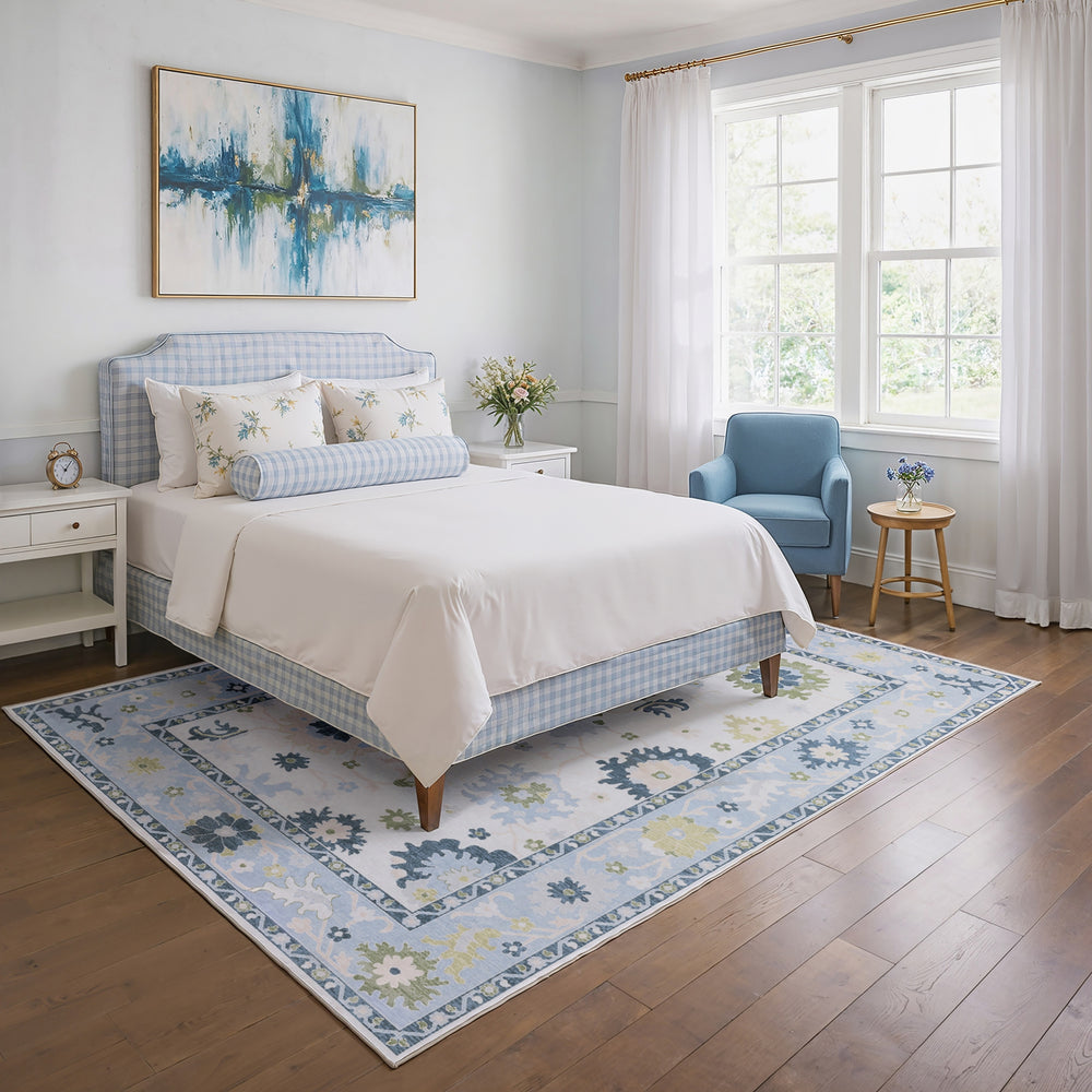 Oriental Weavers Addison ADD05 Blue/ Green Machine Washable Area Rug by PRINTS Lifestyle Image Feature