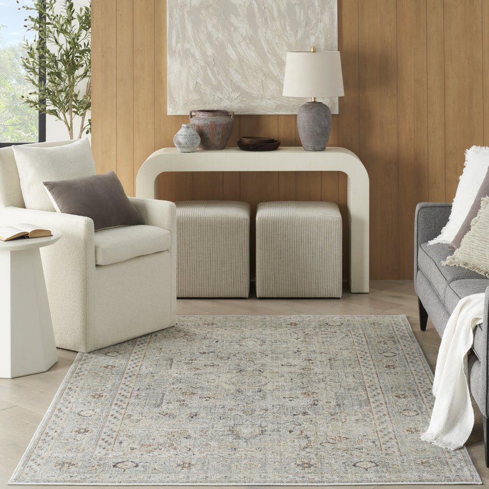 Nourison Oushak Home OUS02 Light Grey Area Rug Room Image Feature