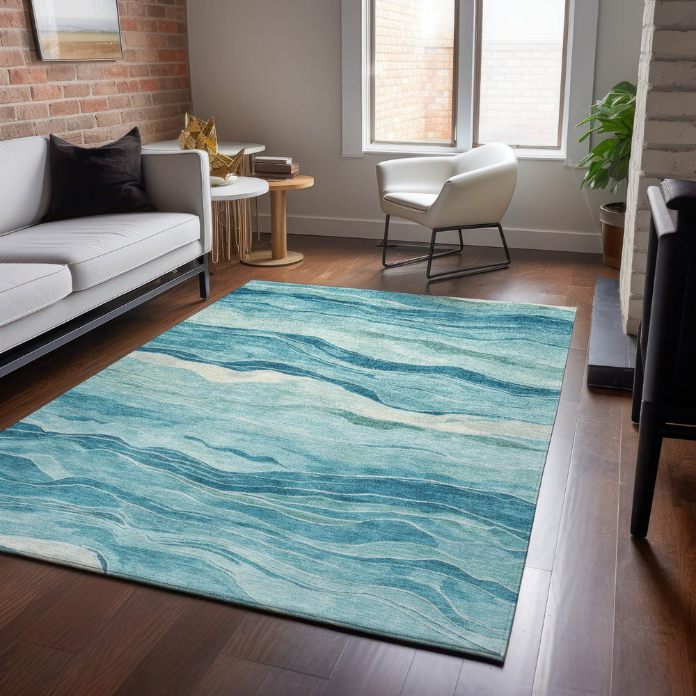 Dalyn Pacifica PA6 Turquoise Machine Washable Area Rug Lifestyle Image Feature