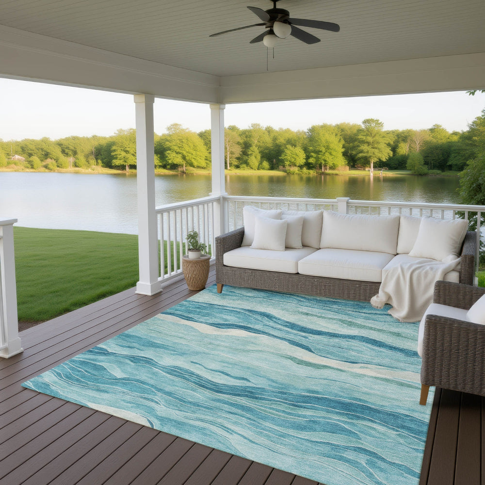 Dalyn Pacifica PA6 Turquoise Machine Washable Area Rug Outdoor Lifestyle Image Feature