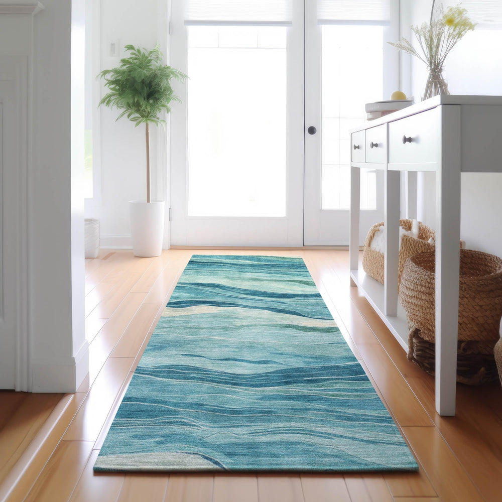 Dalyn Pacifica PA6 Turquoise Machine Washable Area Rug Runner Lifestyle Image Feature
