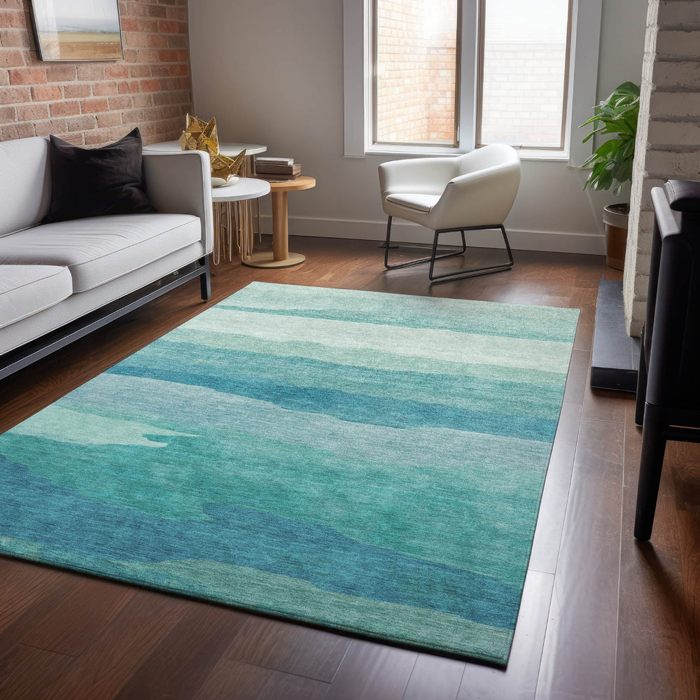 Dalyn Pacifica PA9 Turquoise Machine Washable Area Rug Lifestyle Image Feature