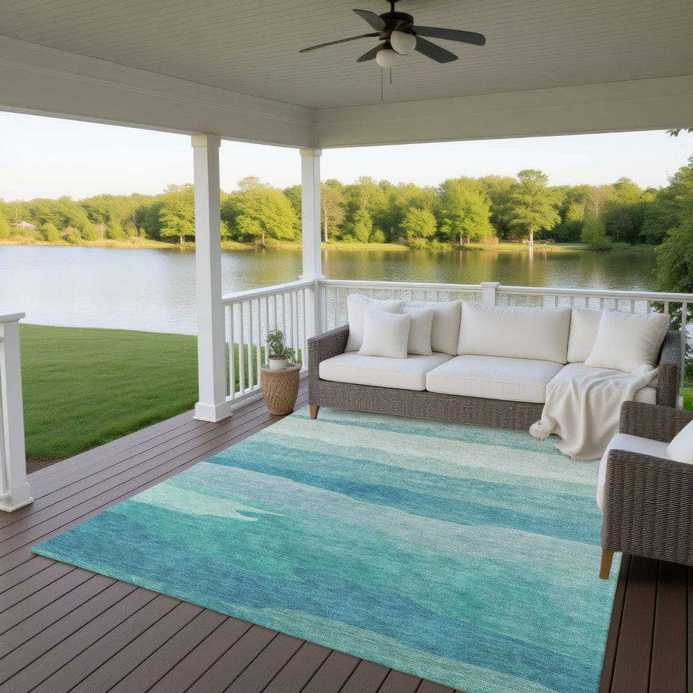 Dalyn Pacifica PA9 Turquoise Machine Washable Area Rug Outdoor Lifestyle Image Feature