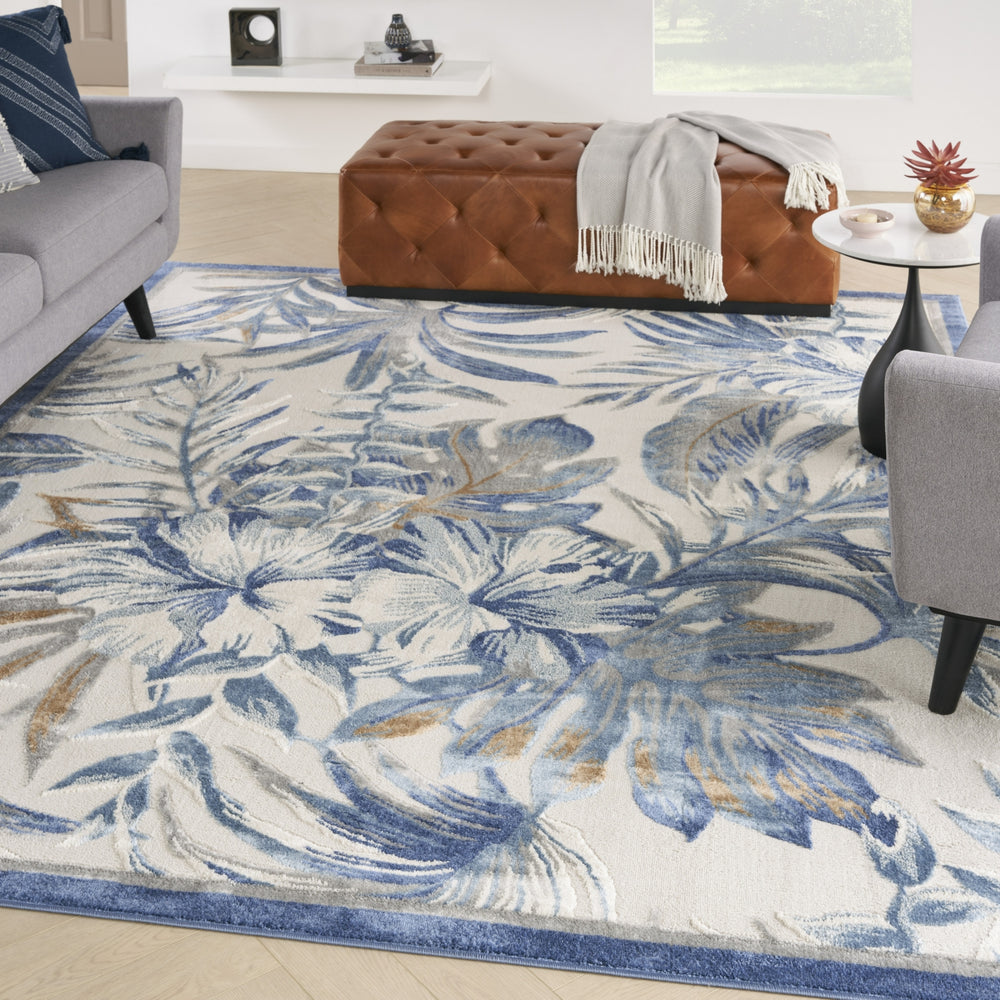 Nourison Pompeii PMP02 Ivory Blue Area Rug Room Scene Feature