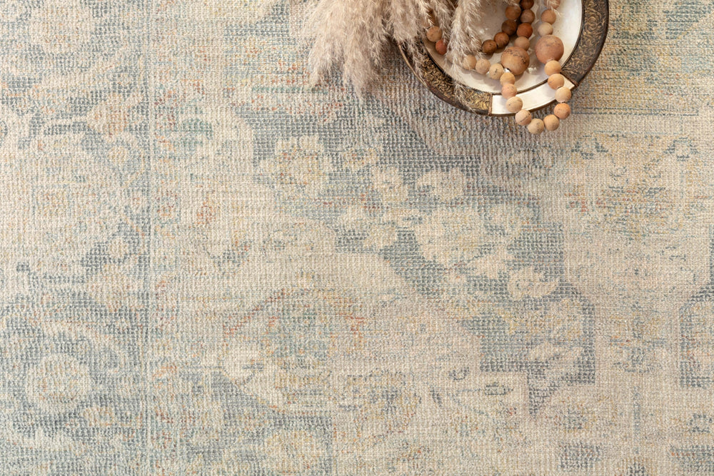 Loloi Priya PRY-08 Bone / Bluestone Area Rug Lifestyle Image Feature