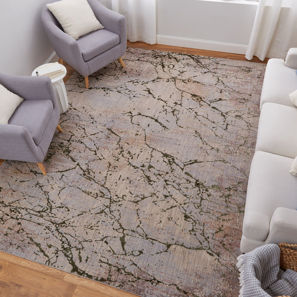 Feizy Pryor 39NEF Taupe/Green/Tan Area Rug Lifestyle Image Feature