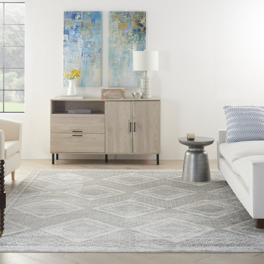 Nourison Quarry QUA16 Grey Ivory Blue Area Rug Room Image Feature