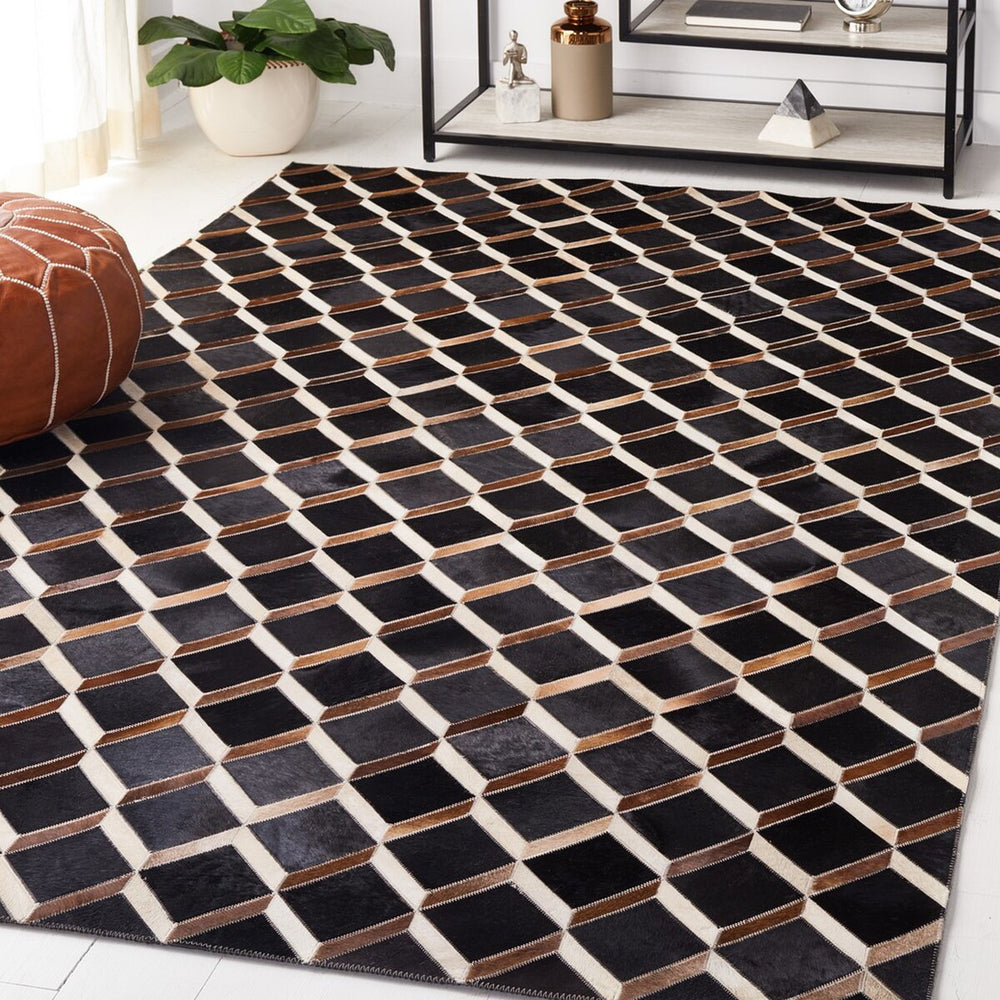 Safavieh Studio Leather STL901Z Black / Brown Area Rug Room Scene Feature