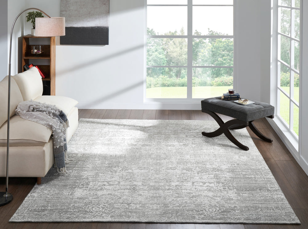 featured Ancient Boundaries Shore SHO-837 Pearl Grey Area Rug Lifestyle Image