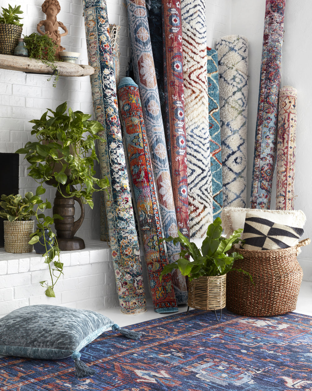 Loloi Silvia SIL-01 Stone/Teal Area Rug by Justina Blakeney Room Scene Feature