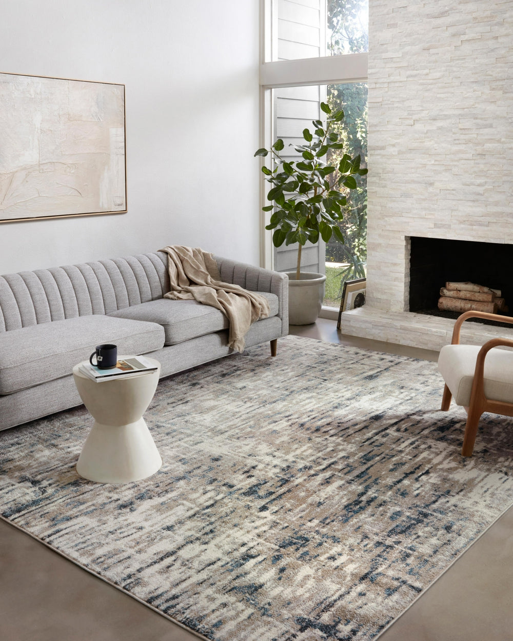 Loloi Spirit SPI-02 Stone/Blue Area Rug Lifestyle Image Feature