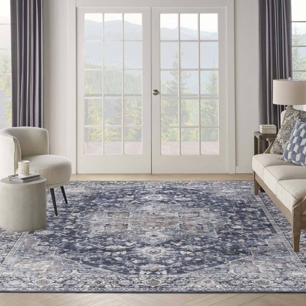 Nourison Machine Washable Series 1 SR101 Ivory Navy Area Rug by Nicole Curtis Room Image Feature